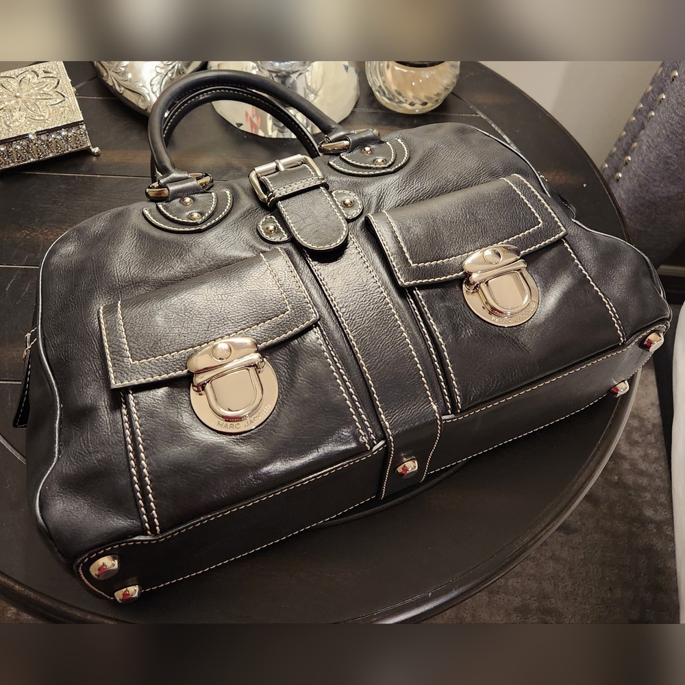 Marc Jacobs Black Leather Satchel with Silver Details - Picture 8 of 16